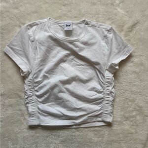 Aritzia TNA White Ruched Short Sleeve Tee